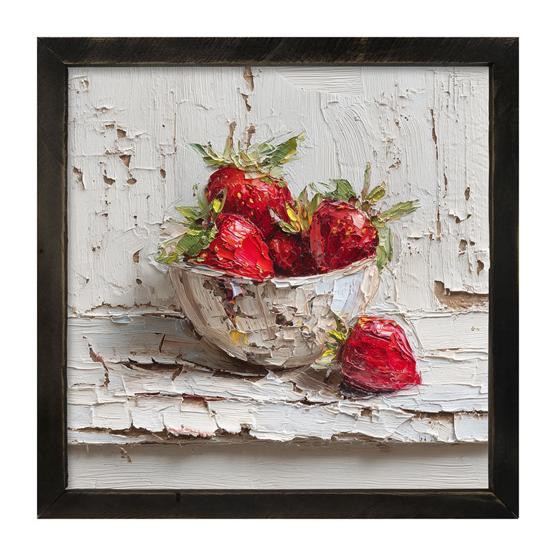 Sideboard Still Life - White Table with Bowl of Strawberries - Framed Art