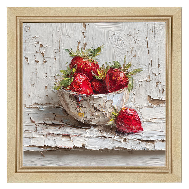 Sideboard Still Life - White Table with Bowl of Strawberries - Framed Art