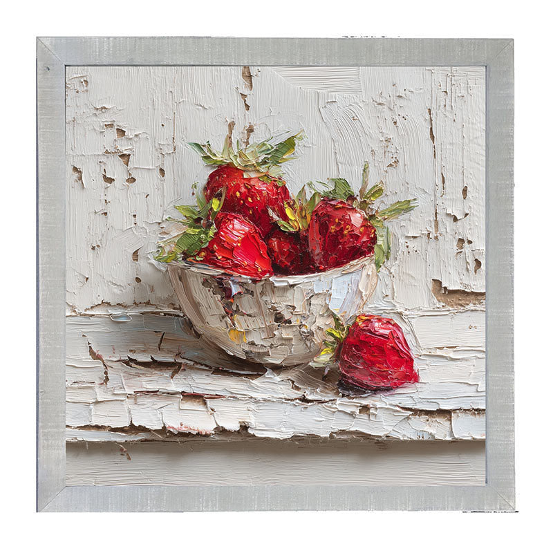 Sideboard Still Life - White Table with Bowl of Strawberries - Framed Art