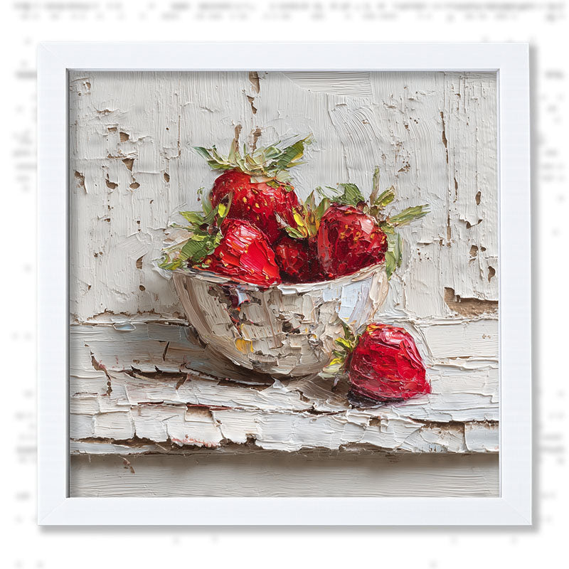 Sideboard Still Life - White Table with Bowl of Strawberries - Framed Art