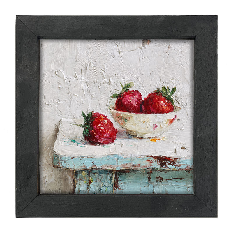 Sideboard Still Life - Sky Blue Table with Strawberries - Framed Art