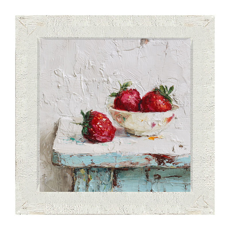 Sideboard Still Life - Sky Blue Table with Strawberries - Framed Art