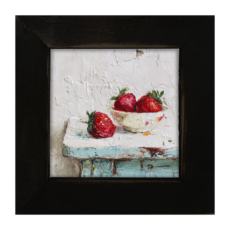 Sideboard Still Life - Sky Blue Table with Strawberries - Framed Art