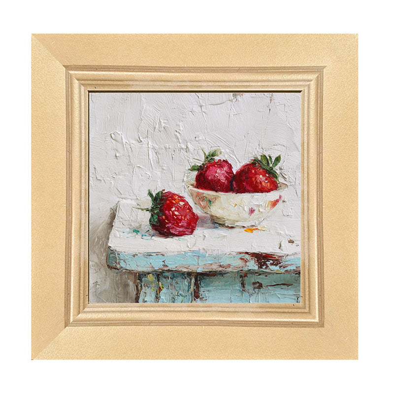 Sideboard Still Life - Sky Blue Table with Strawberries - Framed Art