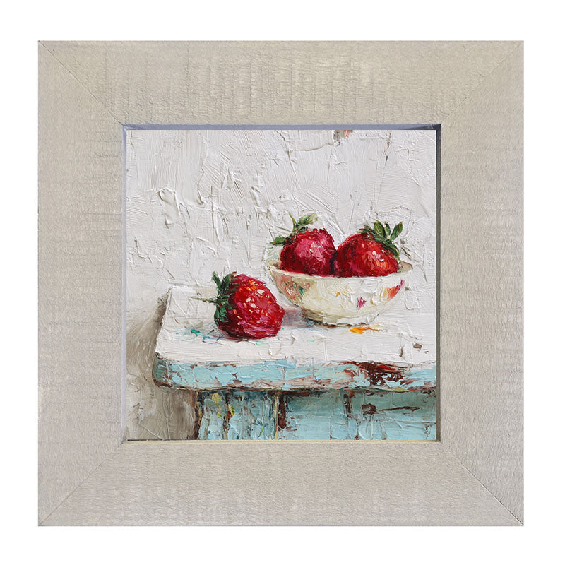 Sideboard Still Life - Sky Blue Table with Strawberries - Framed Art