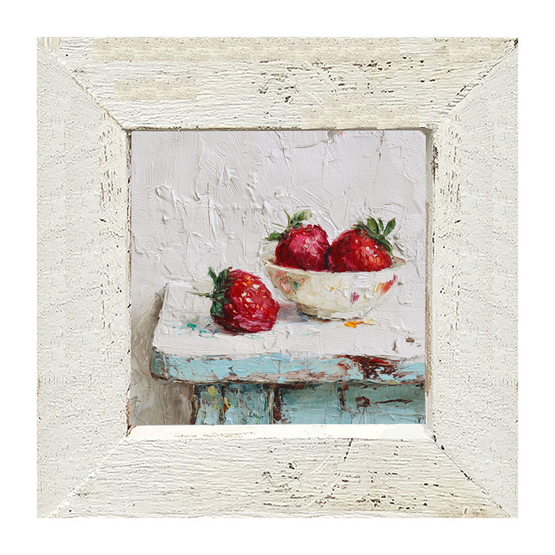Sideboard Still Life - Sky Blue Table with Strawberries - Framed Art