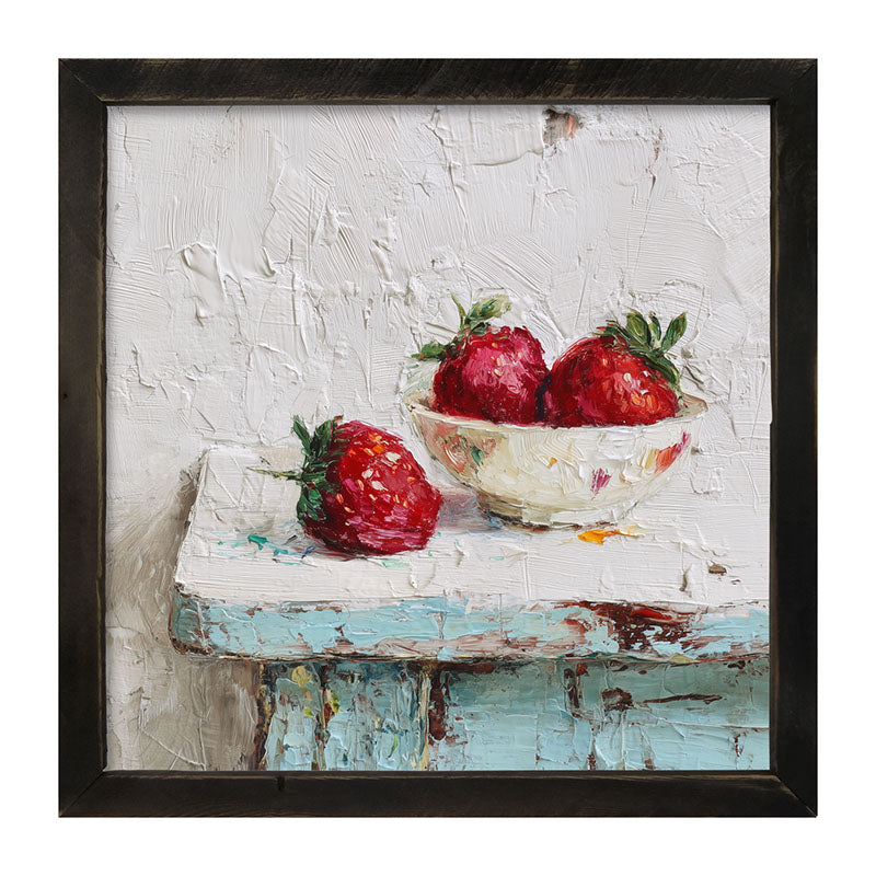 Sideboard Still Life - Sky Blue Table with Strawberries - Framed Art