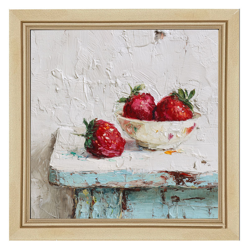 Sideboard Still Life - Sky Blue Table with Strawberries - Framed Art