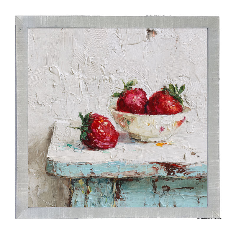 Sideboard Still Life - Sky Blue Table with Strawberries - Framed Art