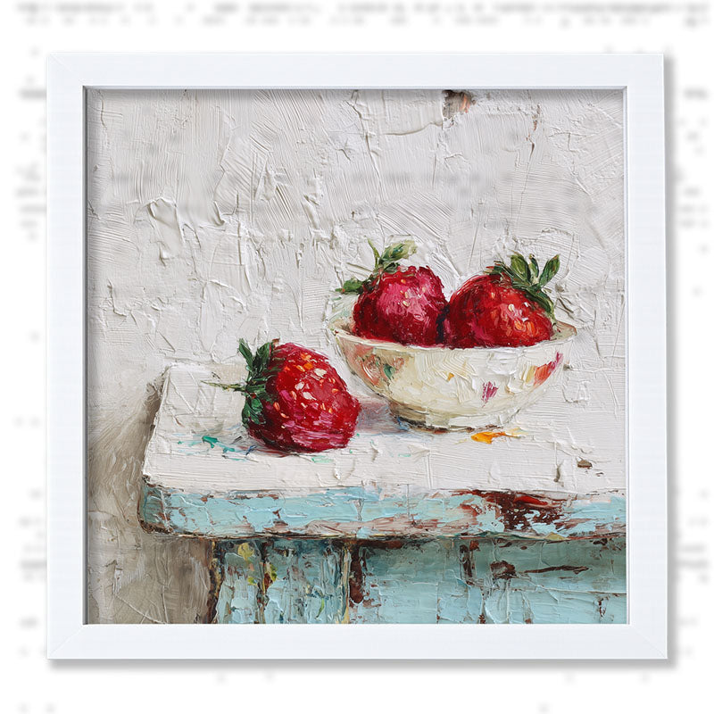 Sideboard Still Life - Sky Blue Table with Strawberries - Framed Art
