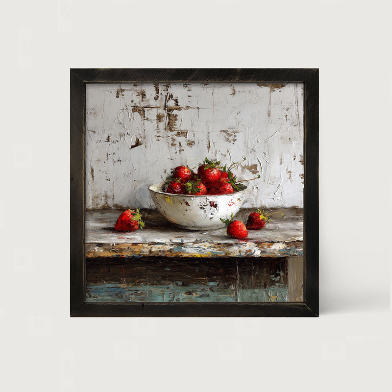 Sideboard Still Life - Rustic Blue Table with Strawberries
