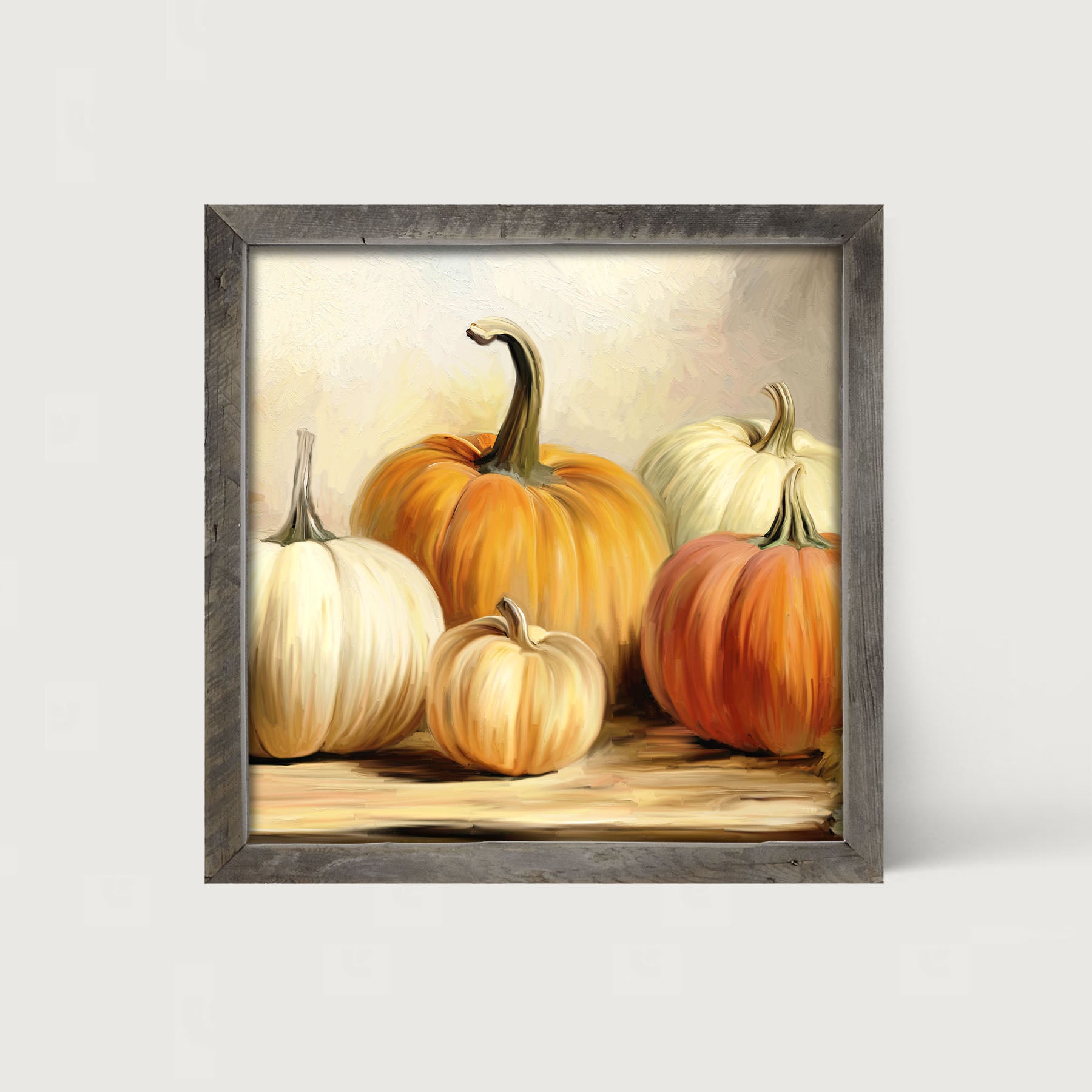 Pumpkins on a table - Framed art