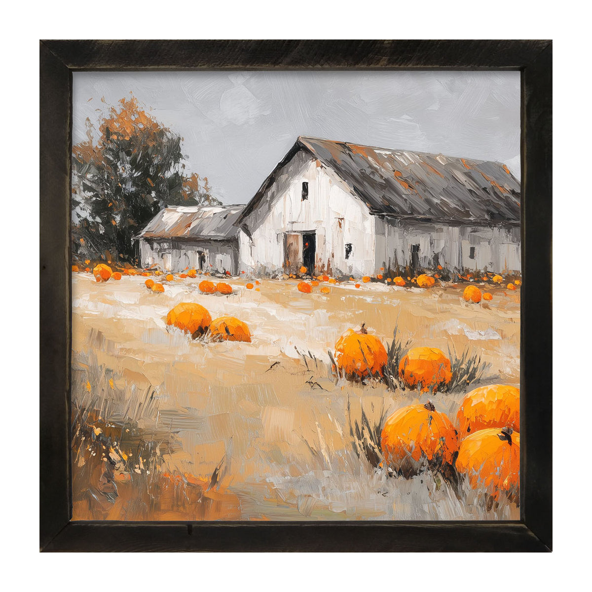 Orange Pumpkins in Field - Framed Art