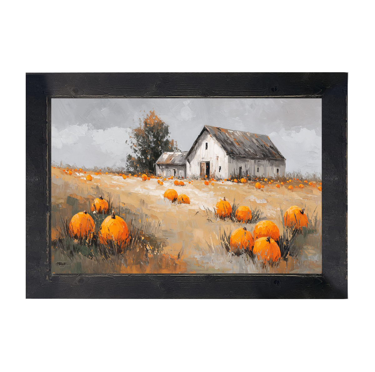 Orange Pumpkins in Field - Framed Art