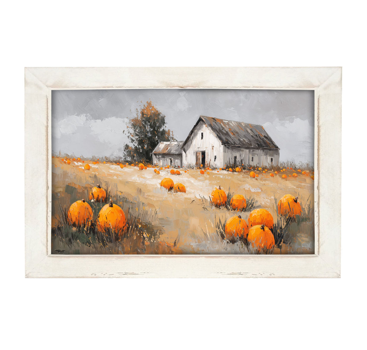Orange Pumpkins in Field - Framed Art