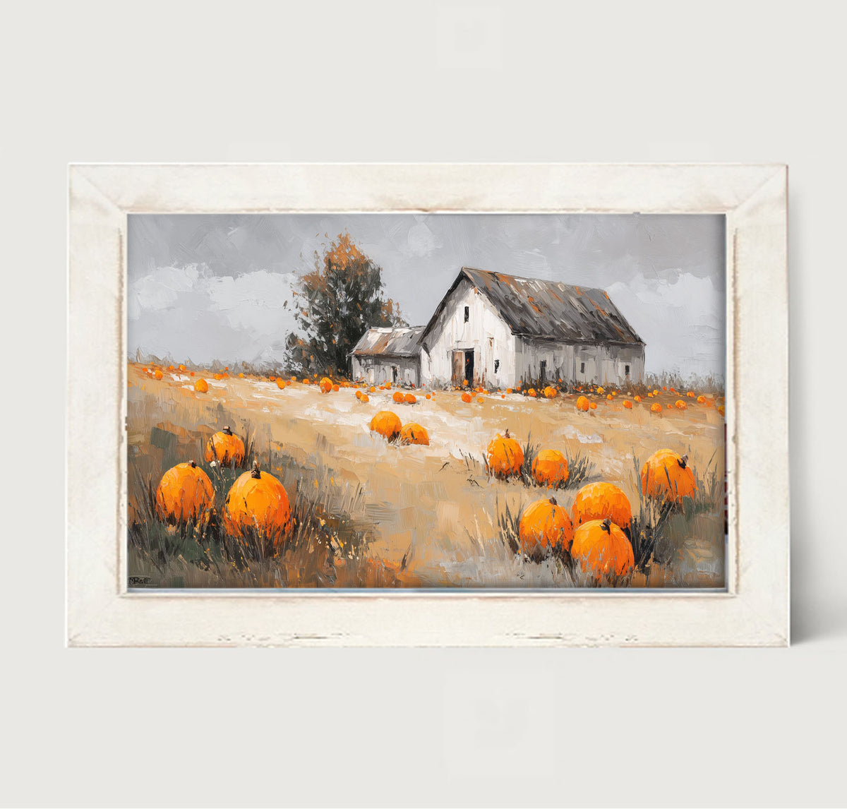 Orange Pumpkins in Field - Framed Art