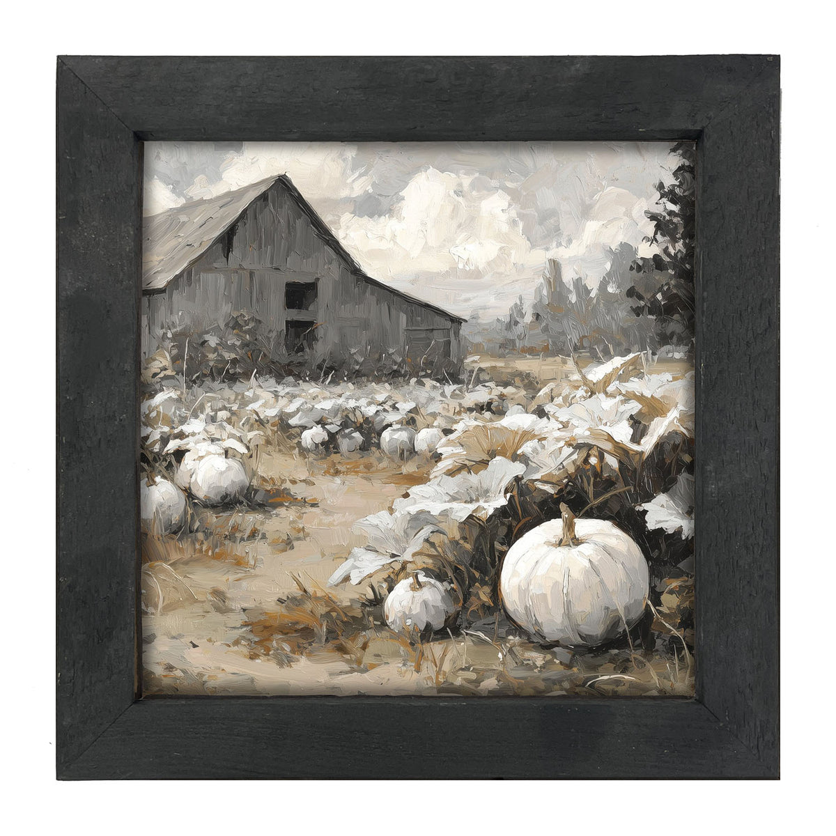 White Pumpkins in Field - Framed Art