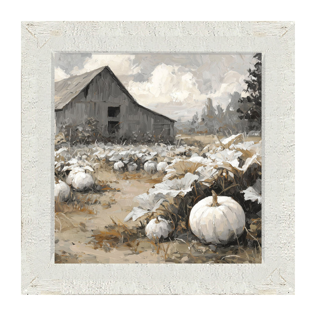 White Pumpkins in Field - Framed Art