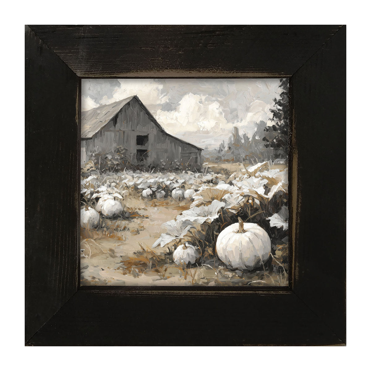 White Pumpkins in Field - Framed Art