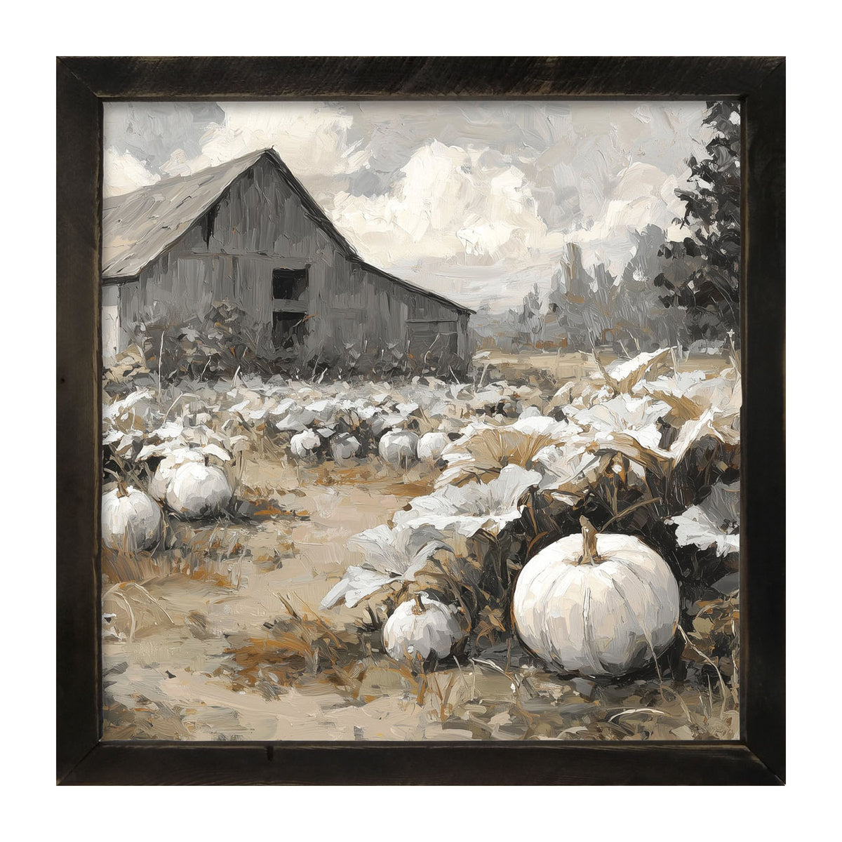 White Pumpkins in Field - Framed Art