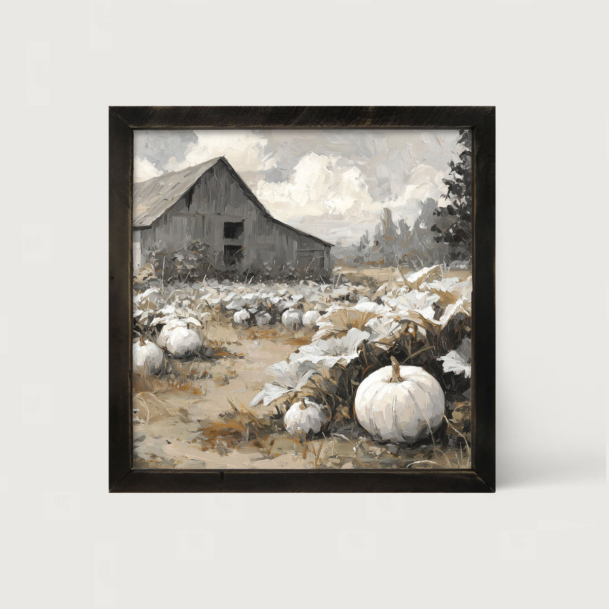 White Pumpkins in Field - Framed Art