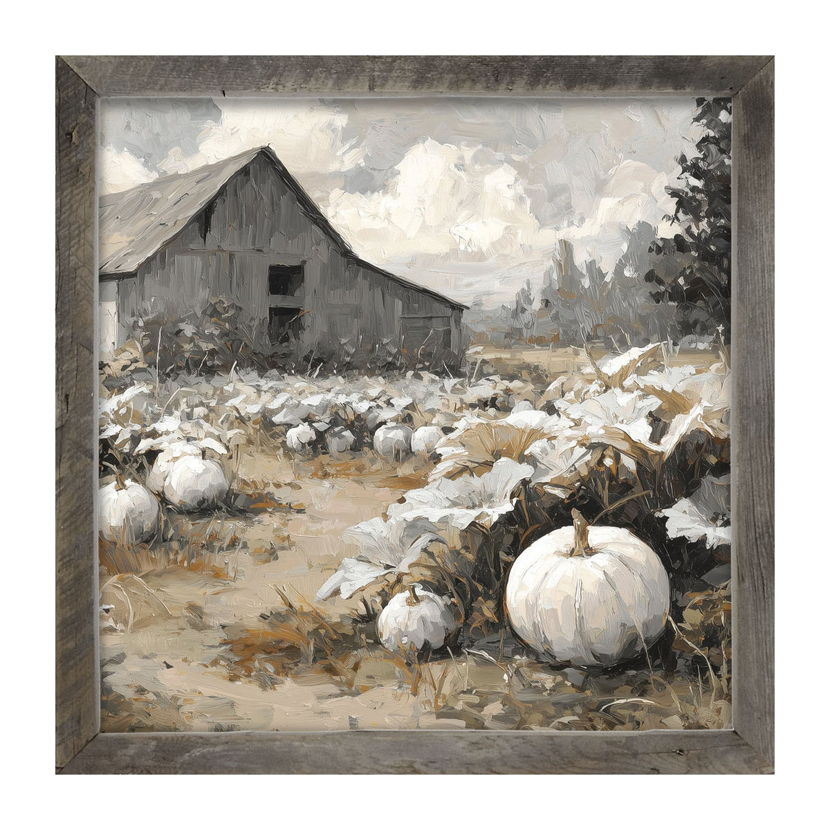 White Pumpkins in Field - Framed Art