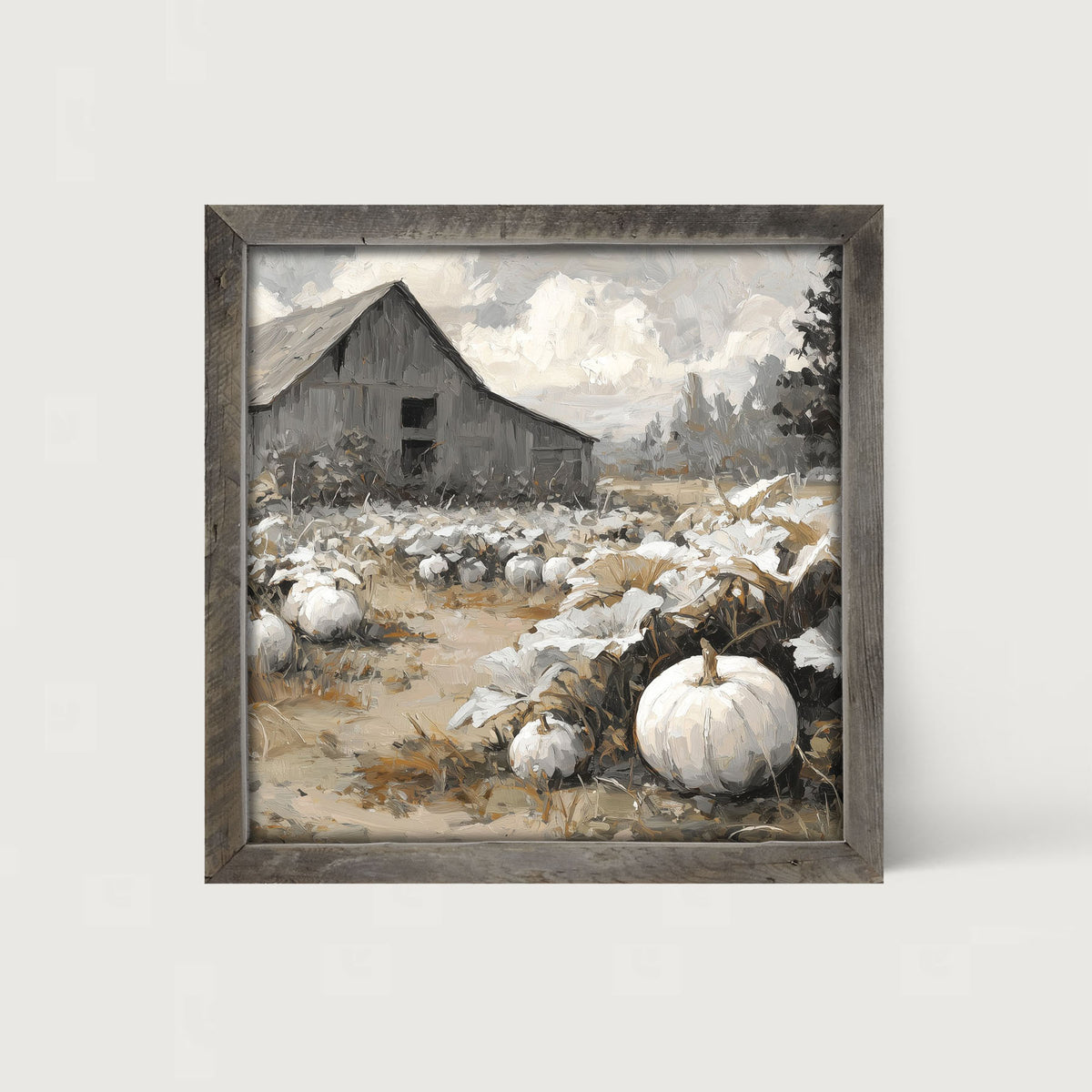 White Pumpkins in Field - Framed Art
