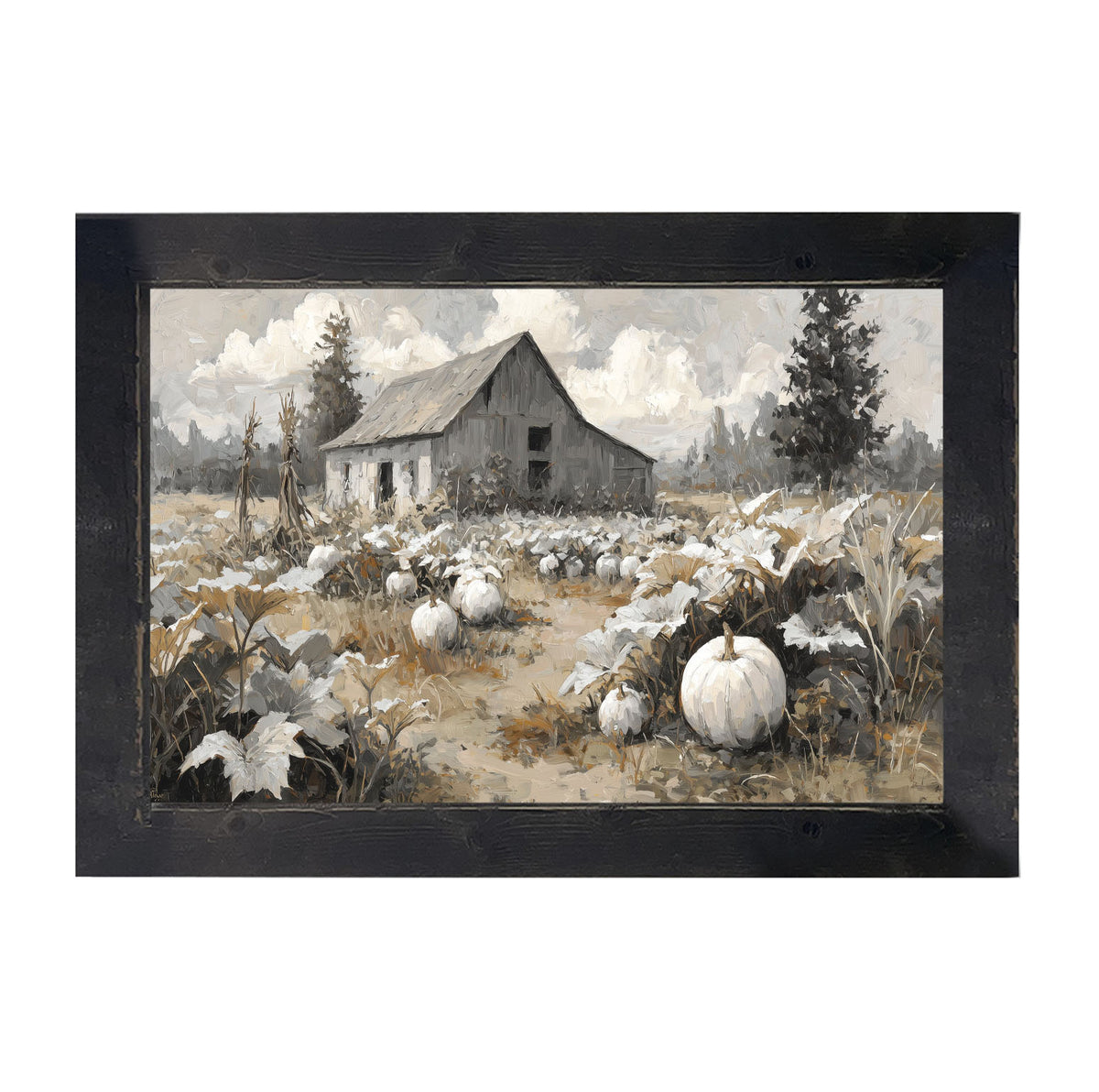 White Pumpkins in Field - Framed Art