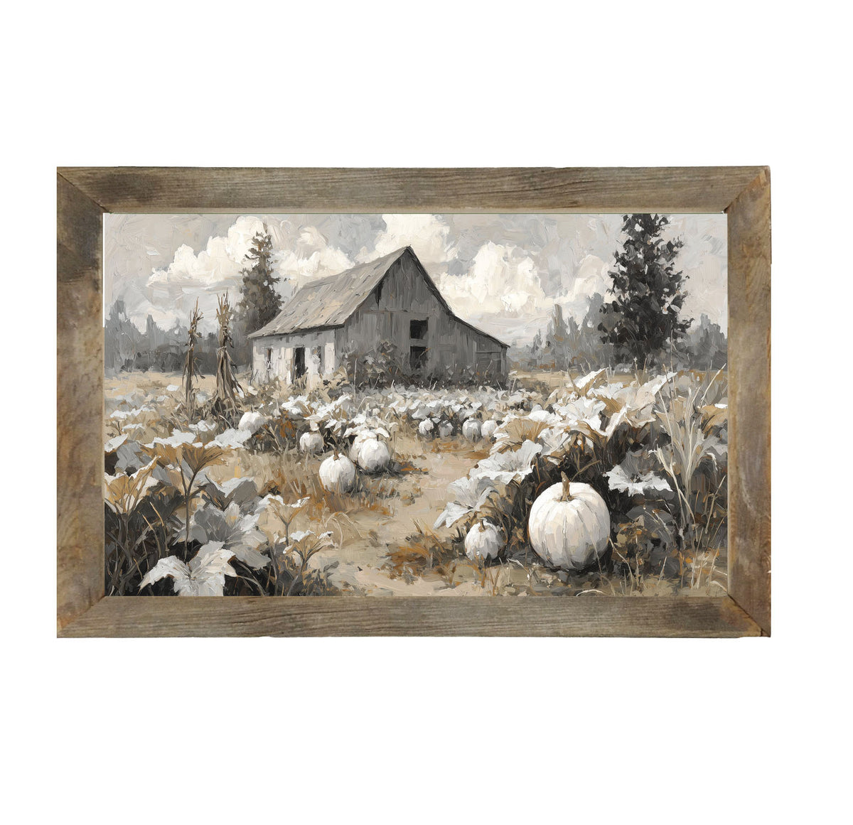 White Pumpkins in Field - Framed Art