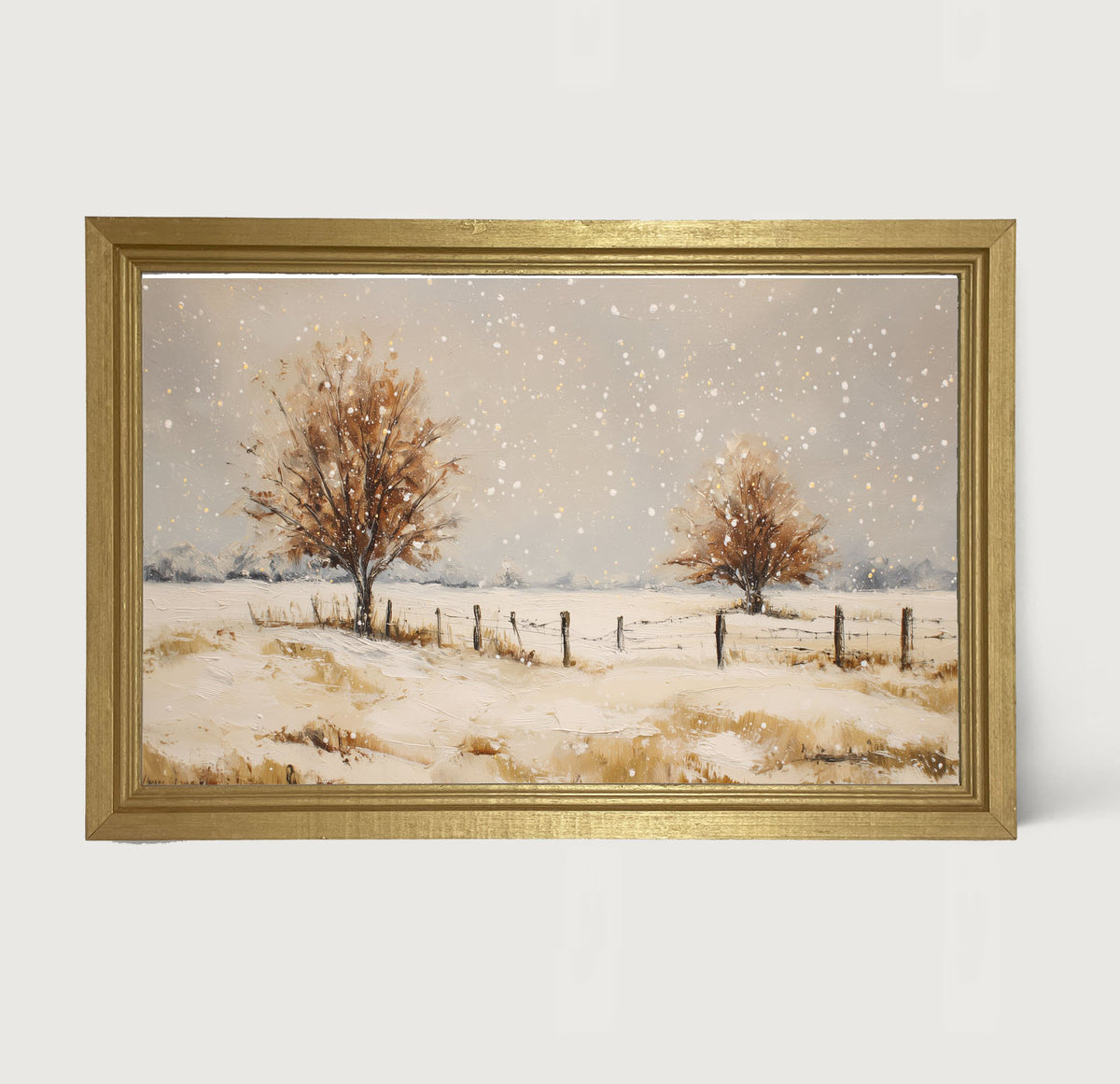 Fenceline Snowfall - Framed Art