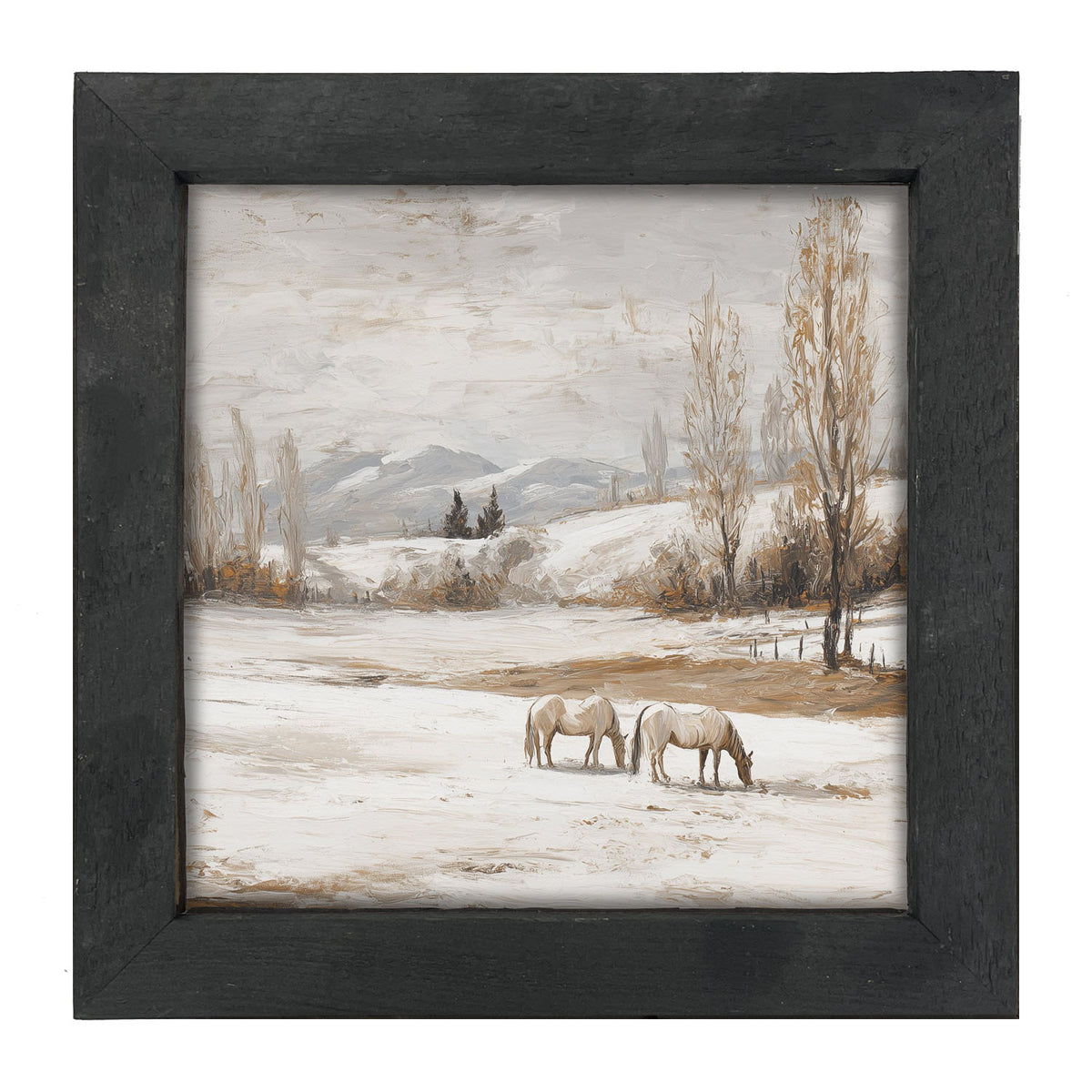 Horses in a Snowy Field - Framed Art