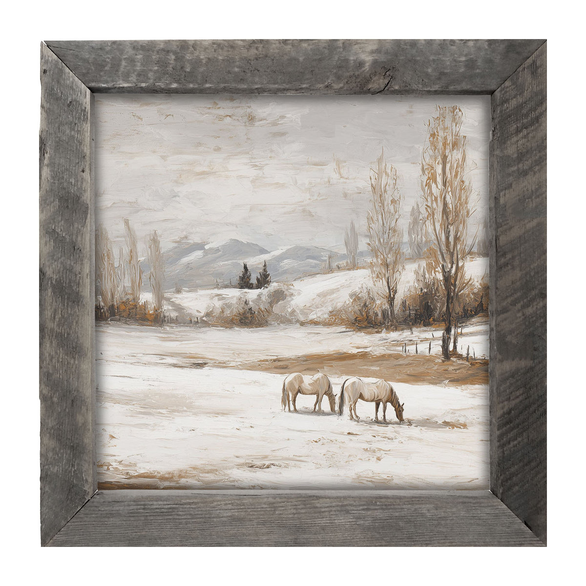 Horses in a Snowy Field - Framed Art