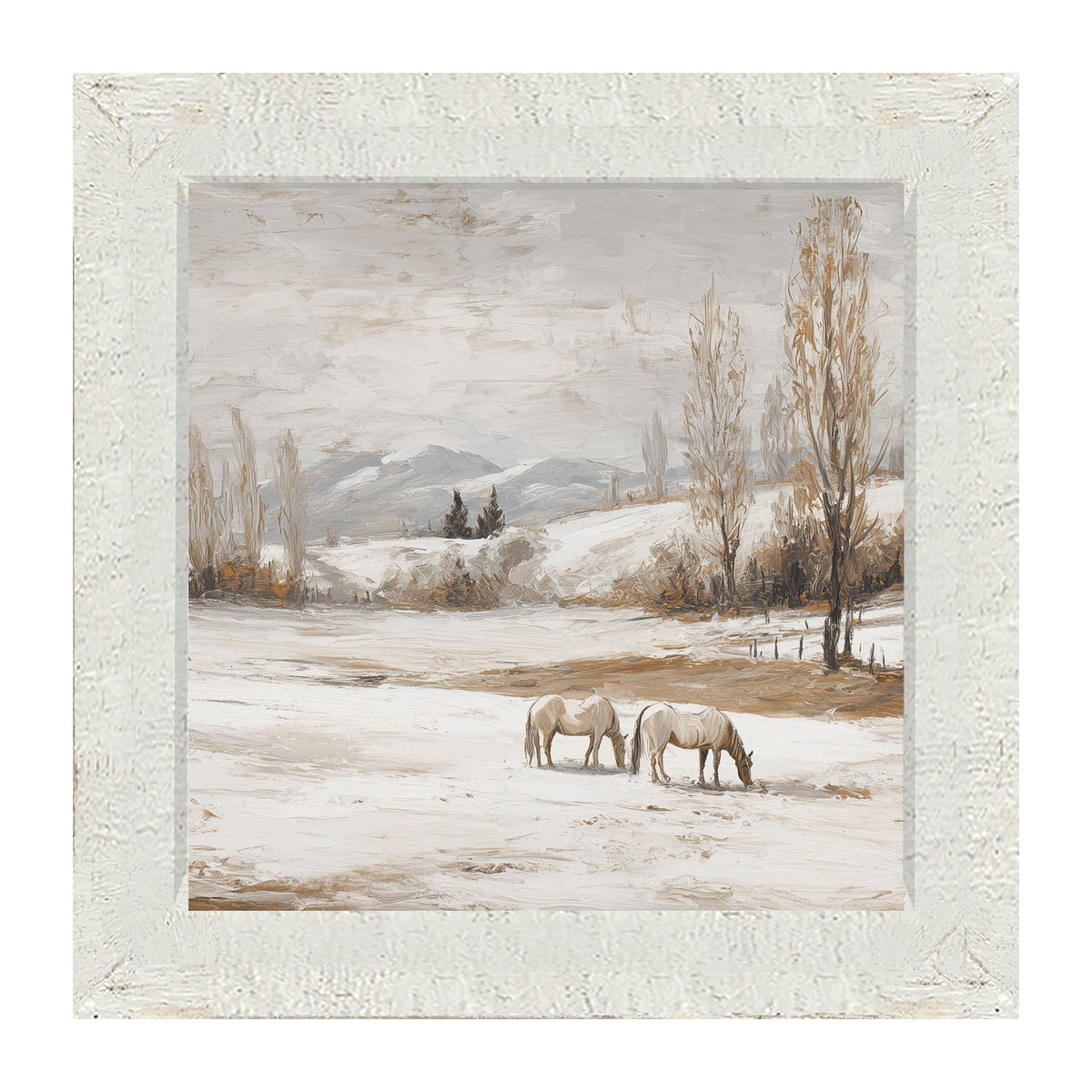 Horses in a Snowy Field - Framed Art