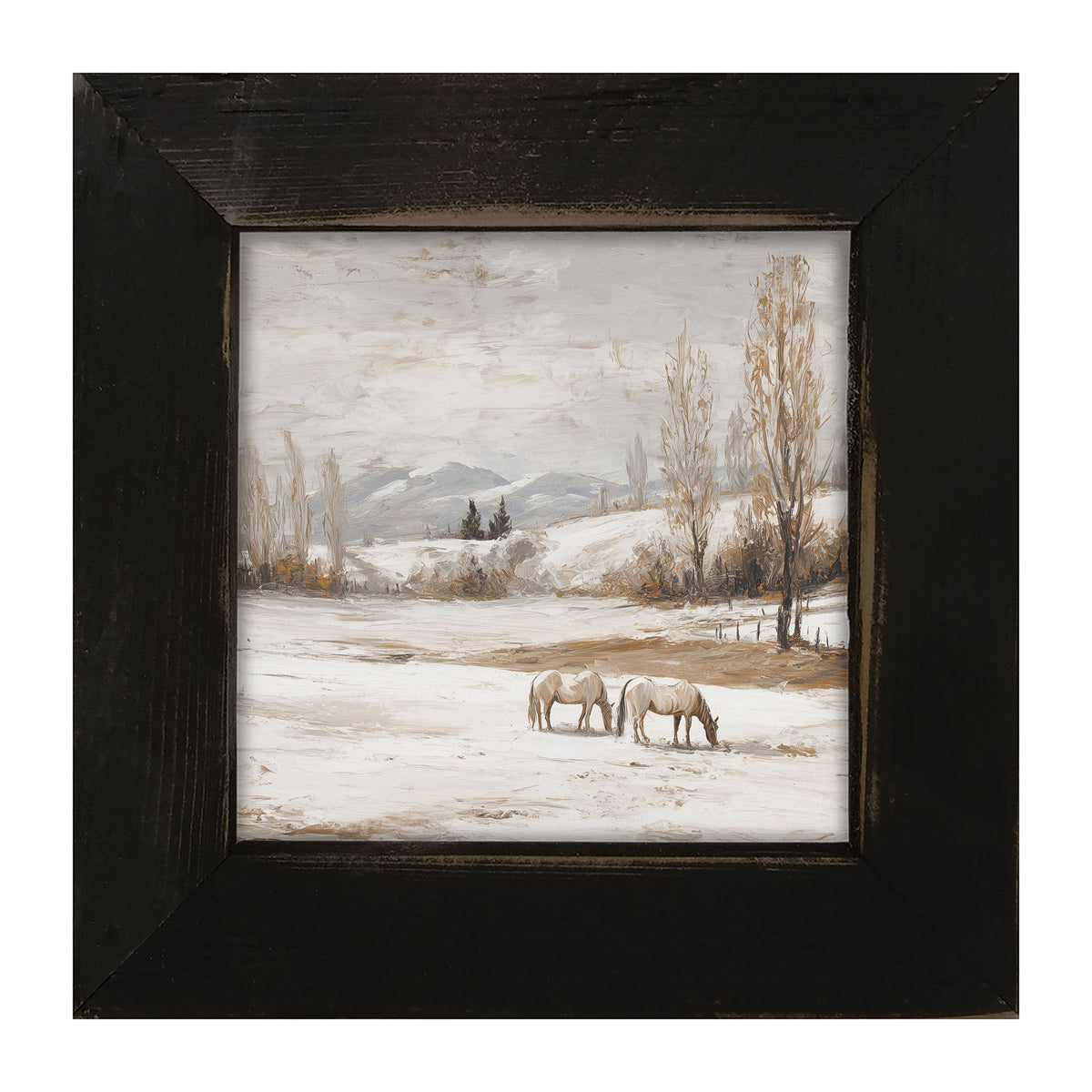 Horses in a Snowy Field - Framed Art