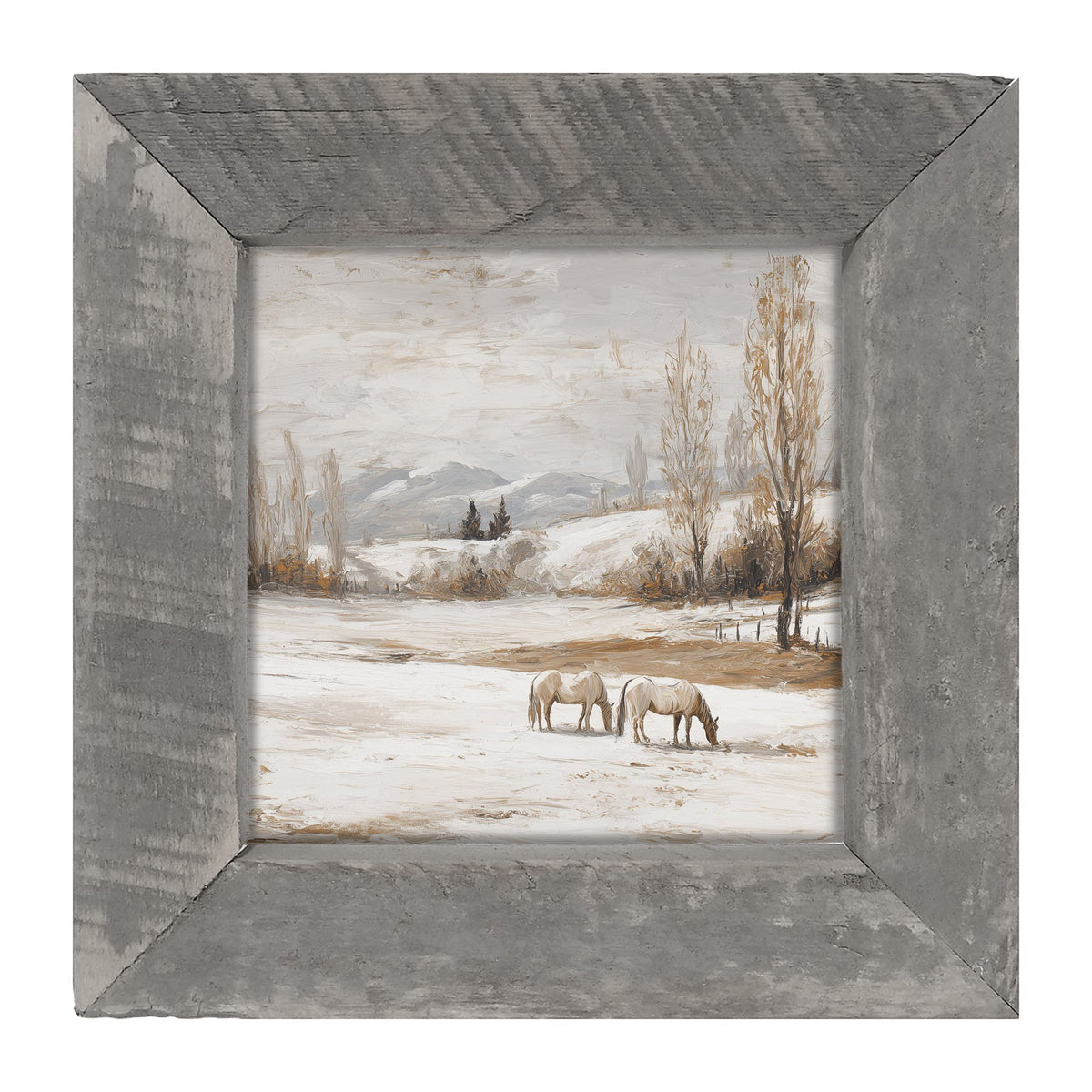 Horses in a Snowy Field - Framed Art