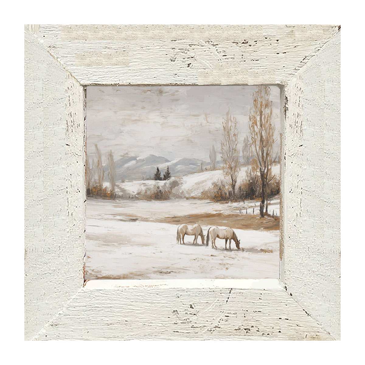 Horses in a Snowy Field - Framed Art