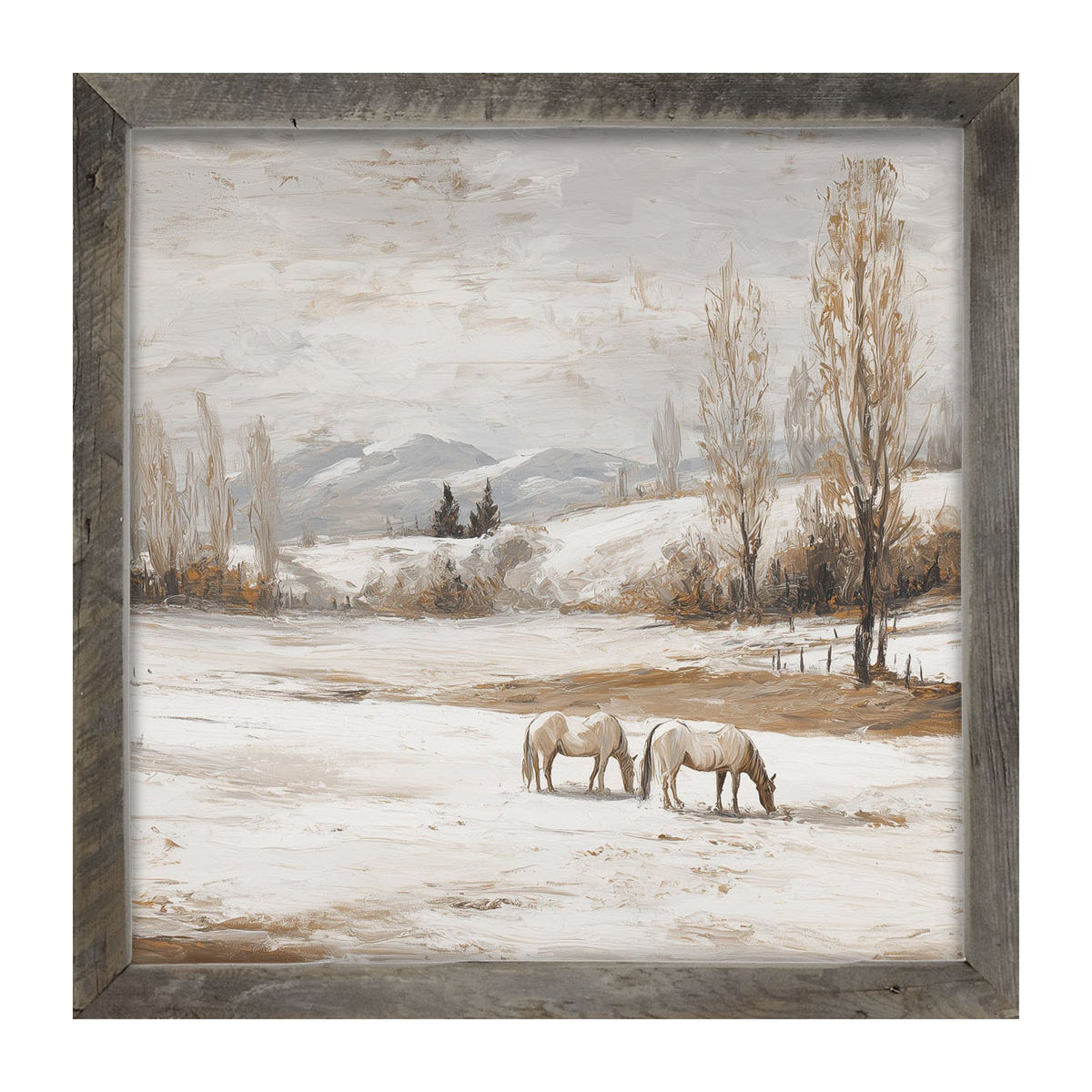 Horses in a Snowy Field - Framed Art
