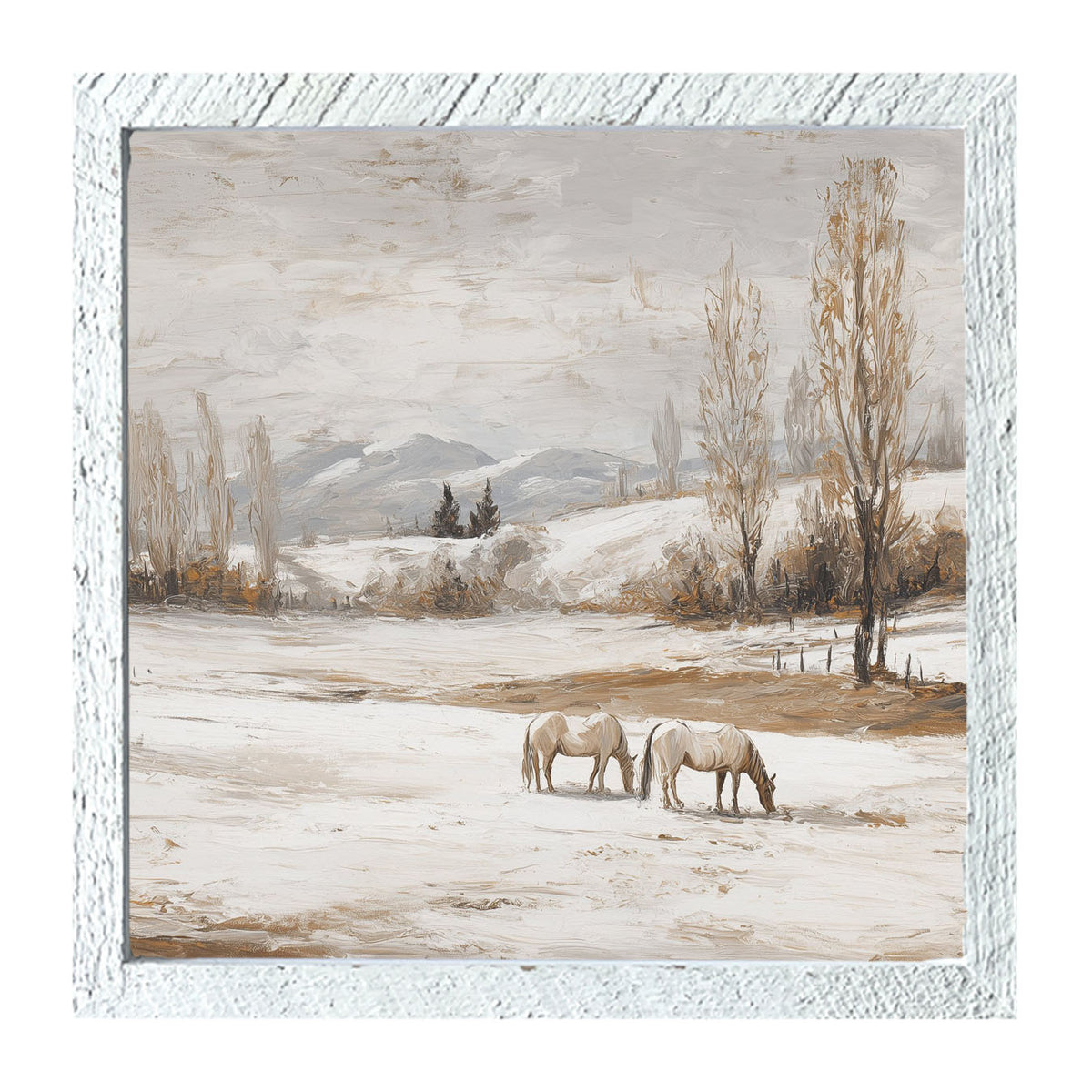 Horses in a Snowy Field - Framed Art