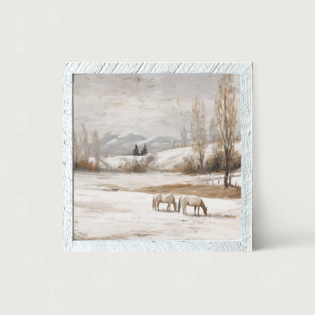 Horses in a Snowy Field - Framed Art
