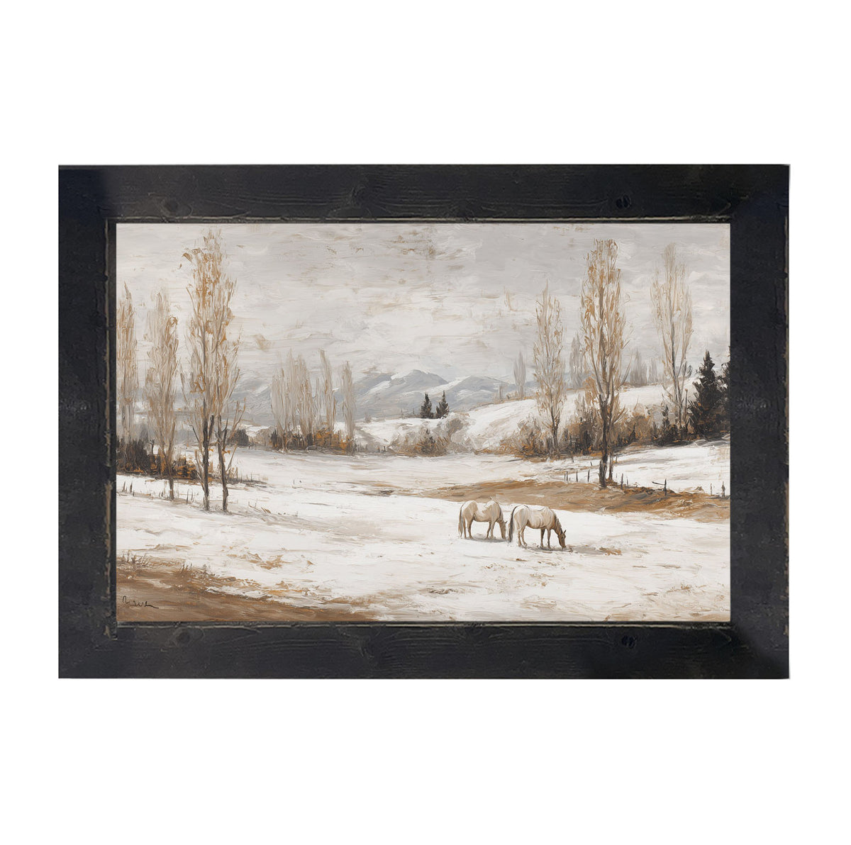 Horses in a Snowy Field - Framed Art
