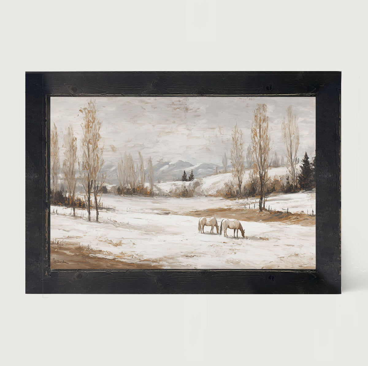 Horses in a Snowy Field - Framed Art