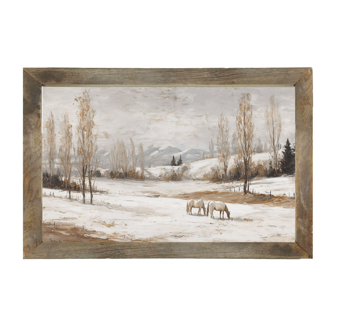 Horses in a Snowy Field - Framed Art