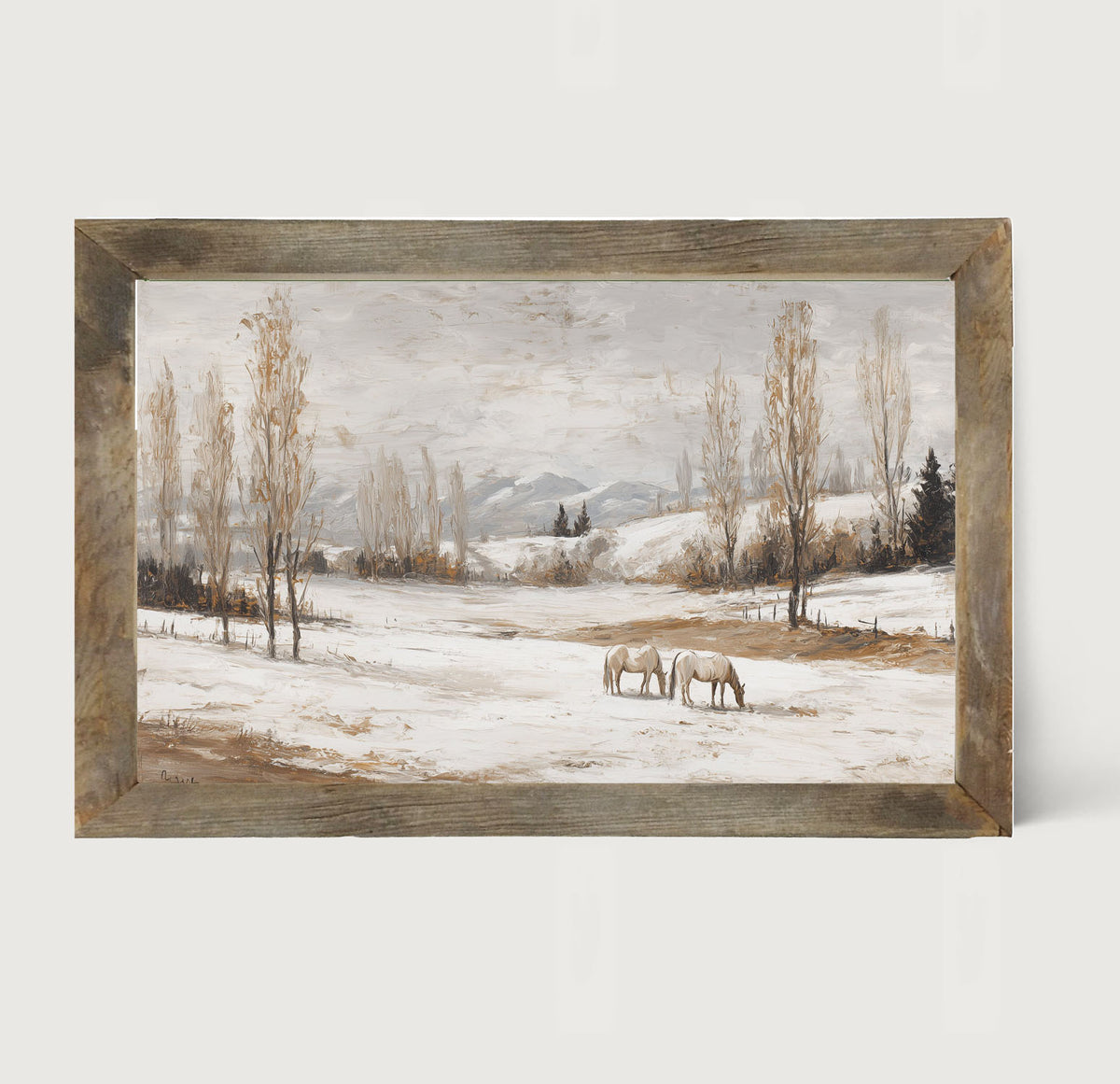 Horses in a Snowy Field - Framed Art