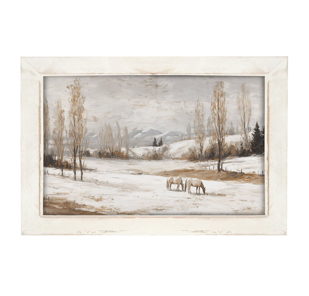 Horses in a Snowy Field - Framed Art
