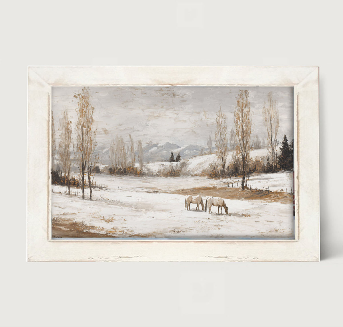 Horses in a Snowy Field - Framed Art