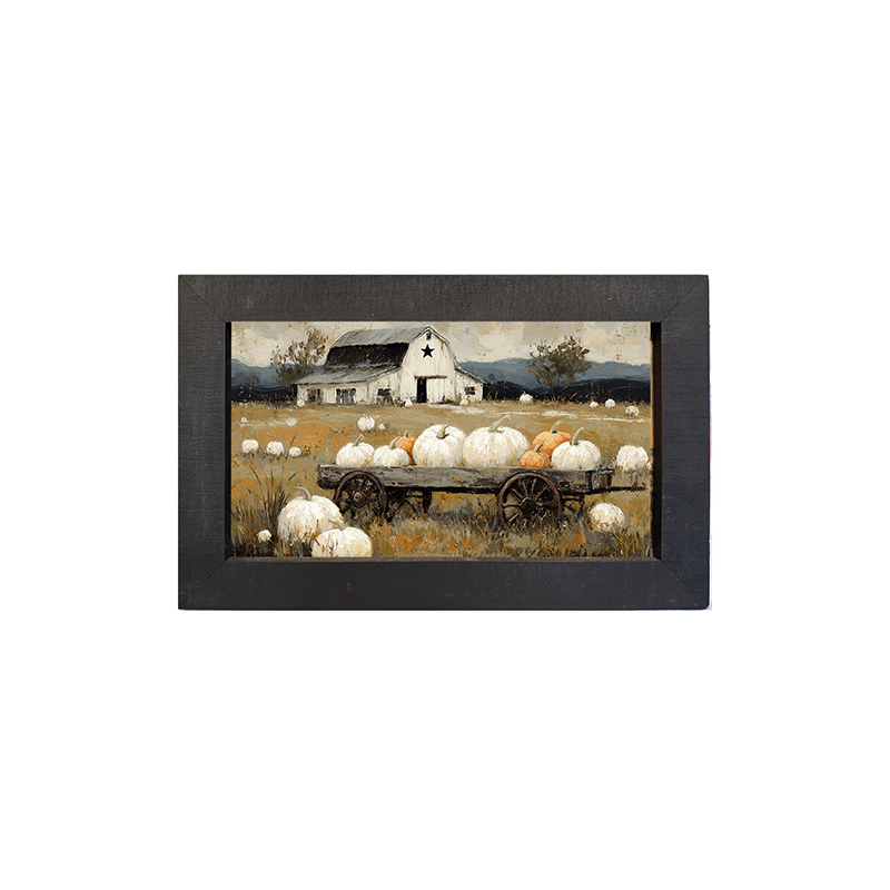 Pumpkin Wagon near Barn - Framed Art
