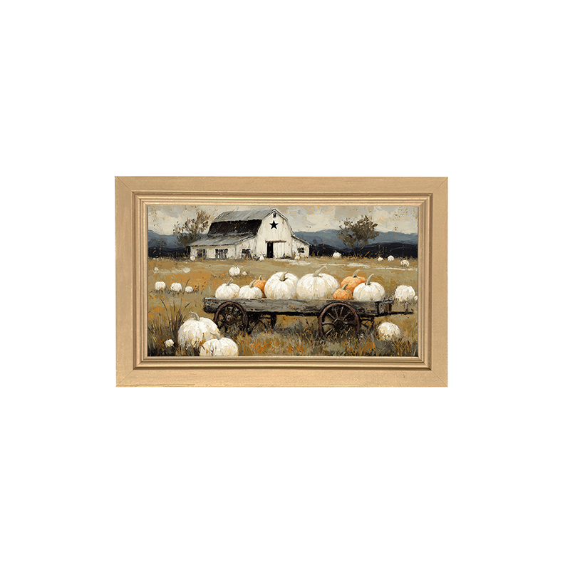 Pumpkin Wagon near Barn - Framed Art