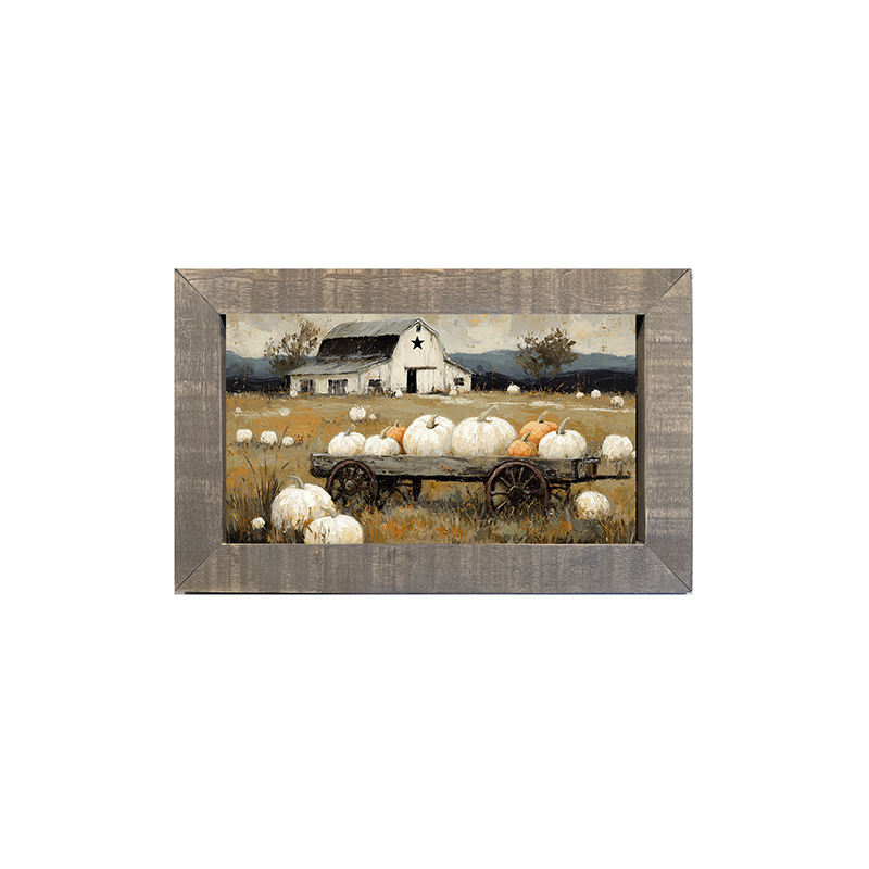 Pumpkin Wagon near Barn - Framed Art