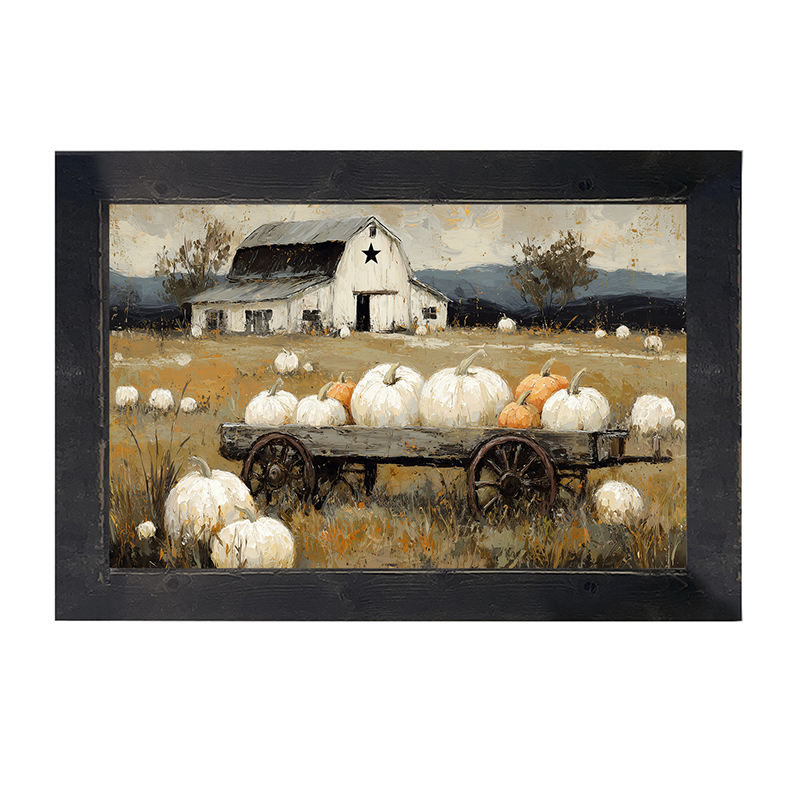 Pumpkin Wagon near Barn - Framed Art