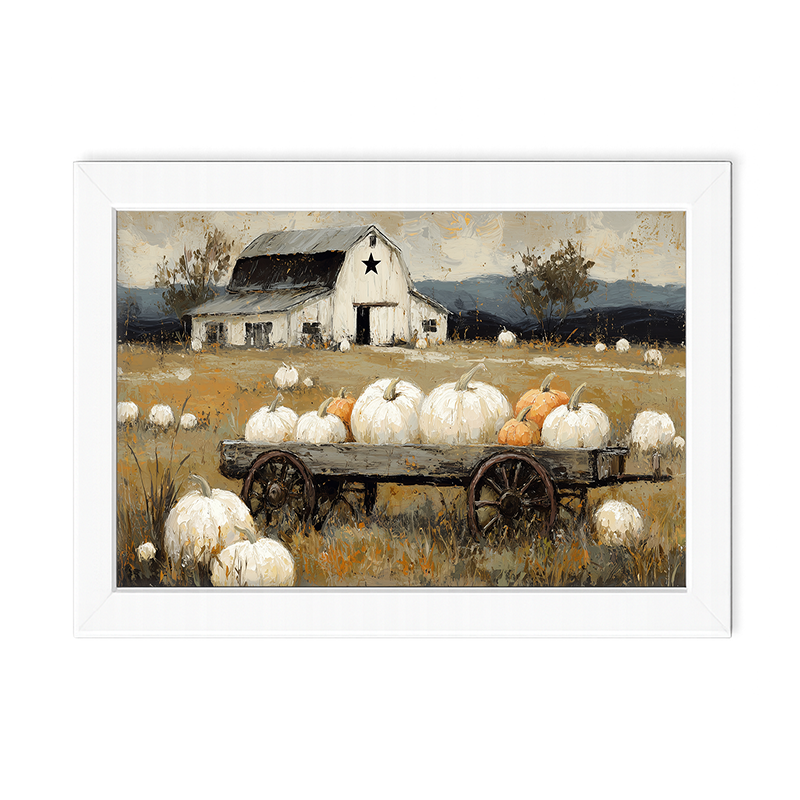 Pumpkin Wagon near Barn - Framed Art